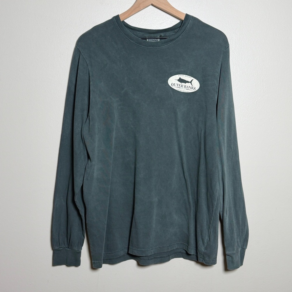 U.S. Vintage Outer Banks NC Stay Salty Marlin Graphic Long Sleeve Tee Slate M